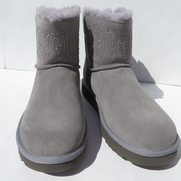 UGG Australia Boots Classic Ugg Gem Mini Womens 8 Gray SAMT NIB NEW - Picture 4 of 14